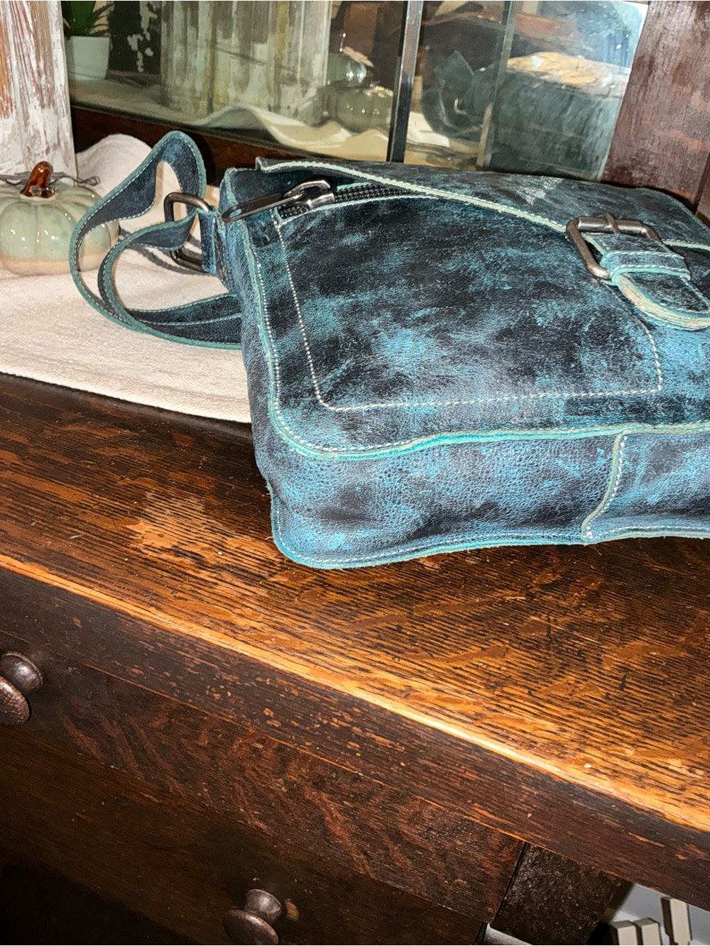 NWOT Bed Stu Leather Venice Beach Crossbody Bag Betta Blue Black Luxe MSRP $240 - Picture 7 of 12